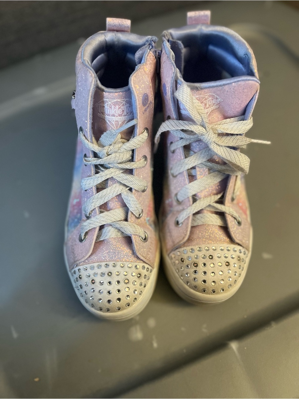 Skechers Kids Glitter High-Top Sneakers in Pink and Silver